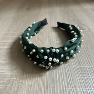 Hunter Green Satin Handband with Pearls